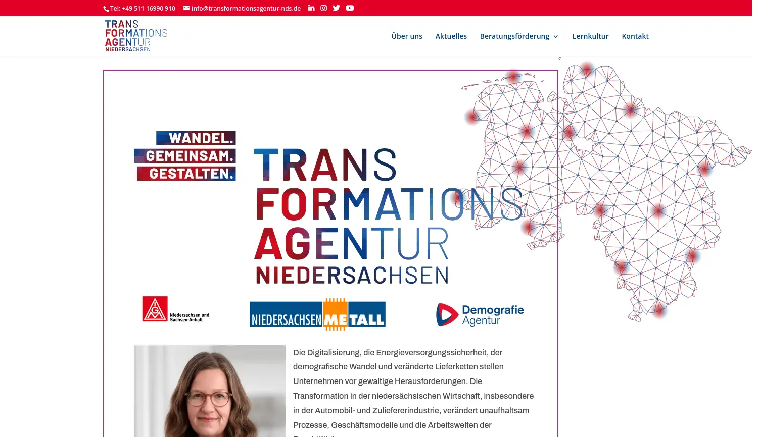 Website der Firma Transformationsagentur Niedersachsen GmbH