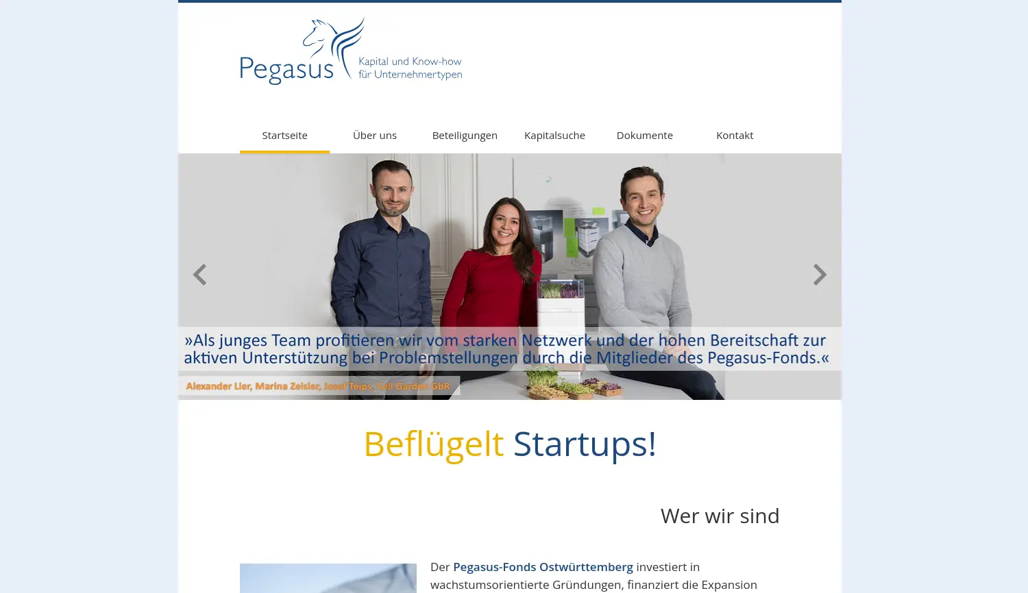 Website der Firma Ostwürttemberg Beteiligungsfonds P.E.G.A.S.U.S GmbH & Co.KG
