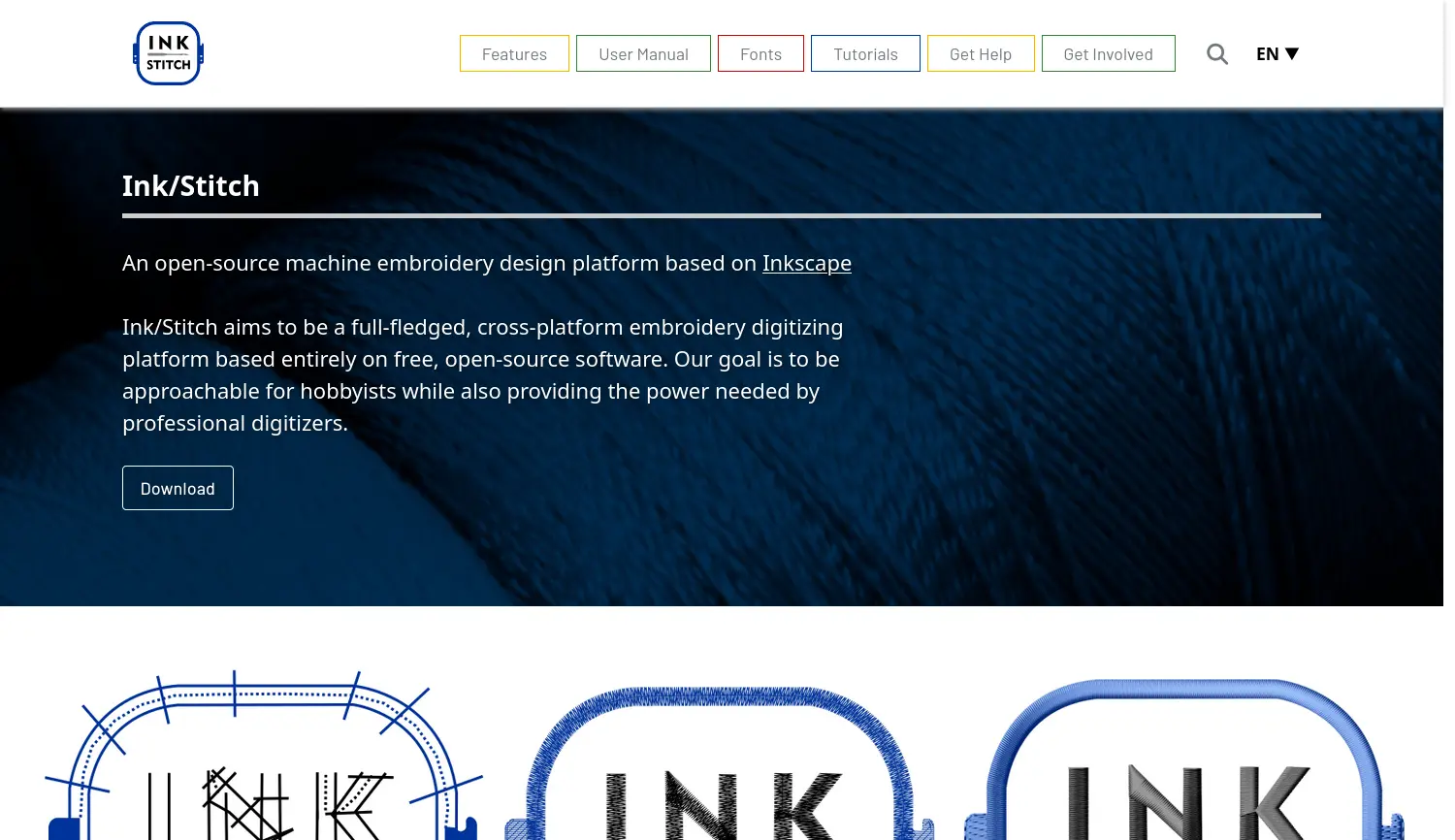 Website der Firma Ink/Stitch