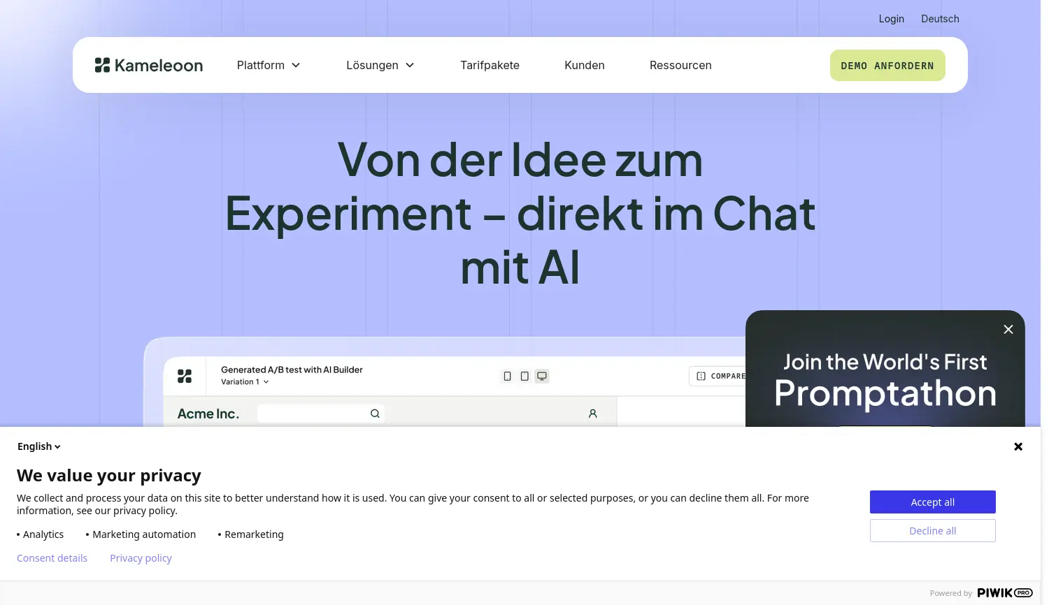 Website der Firma Kameleoon GmbH