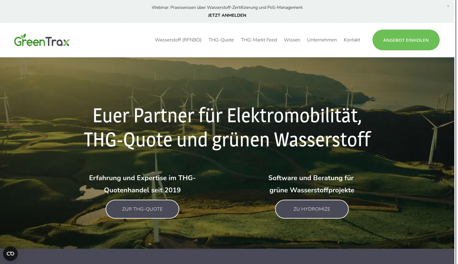 Website der Firma GreenTrax GmbH
