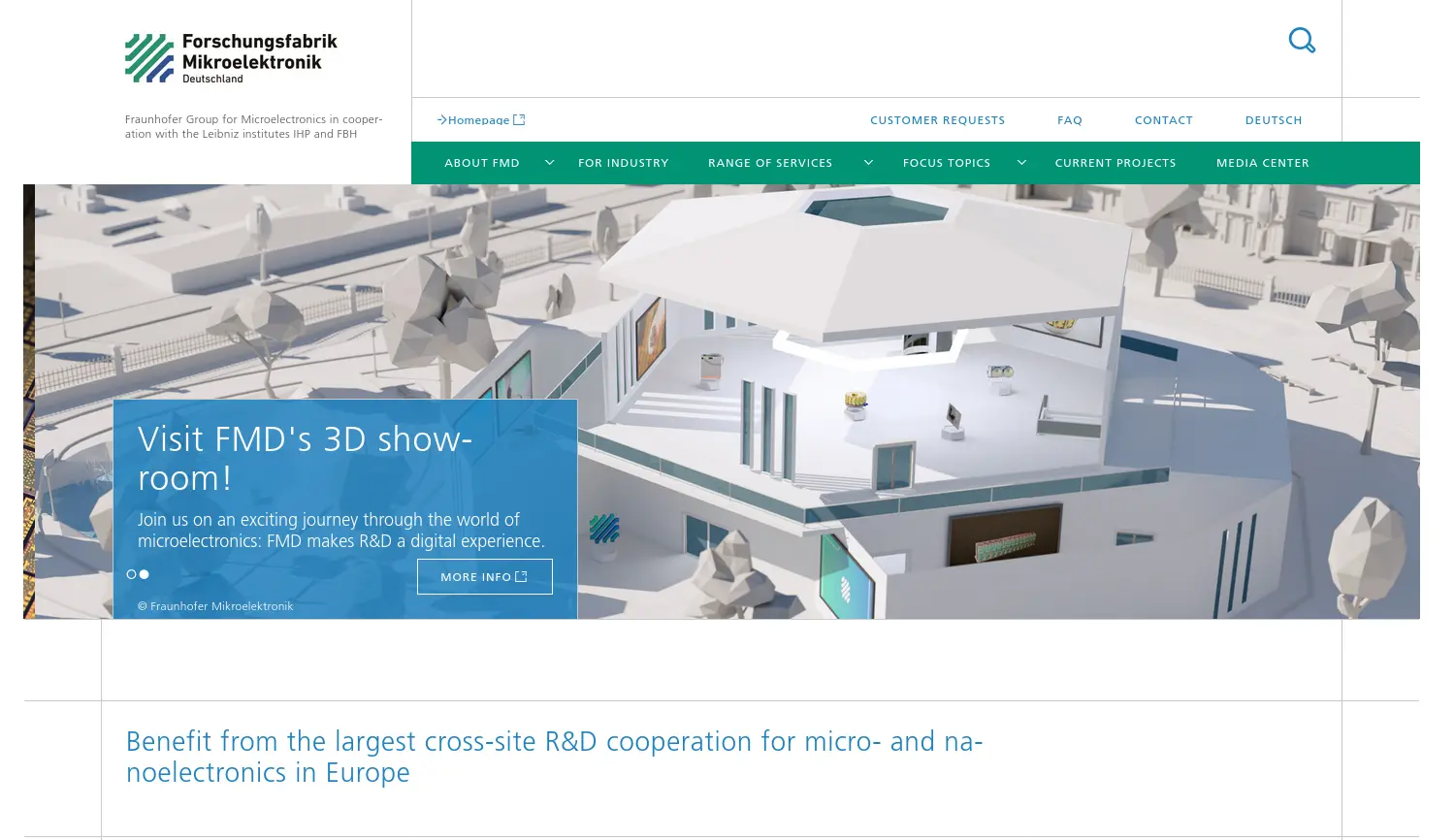Website der Firma Forschungsfabrik Mikroelektronik Deutschland (FMD)
