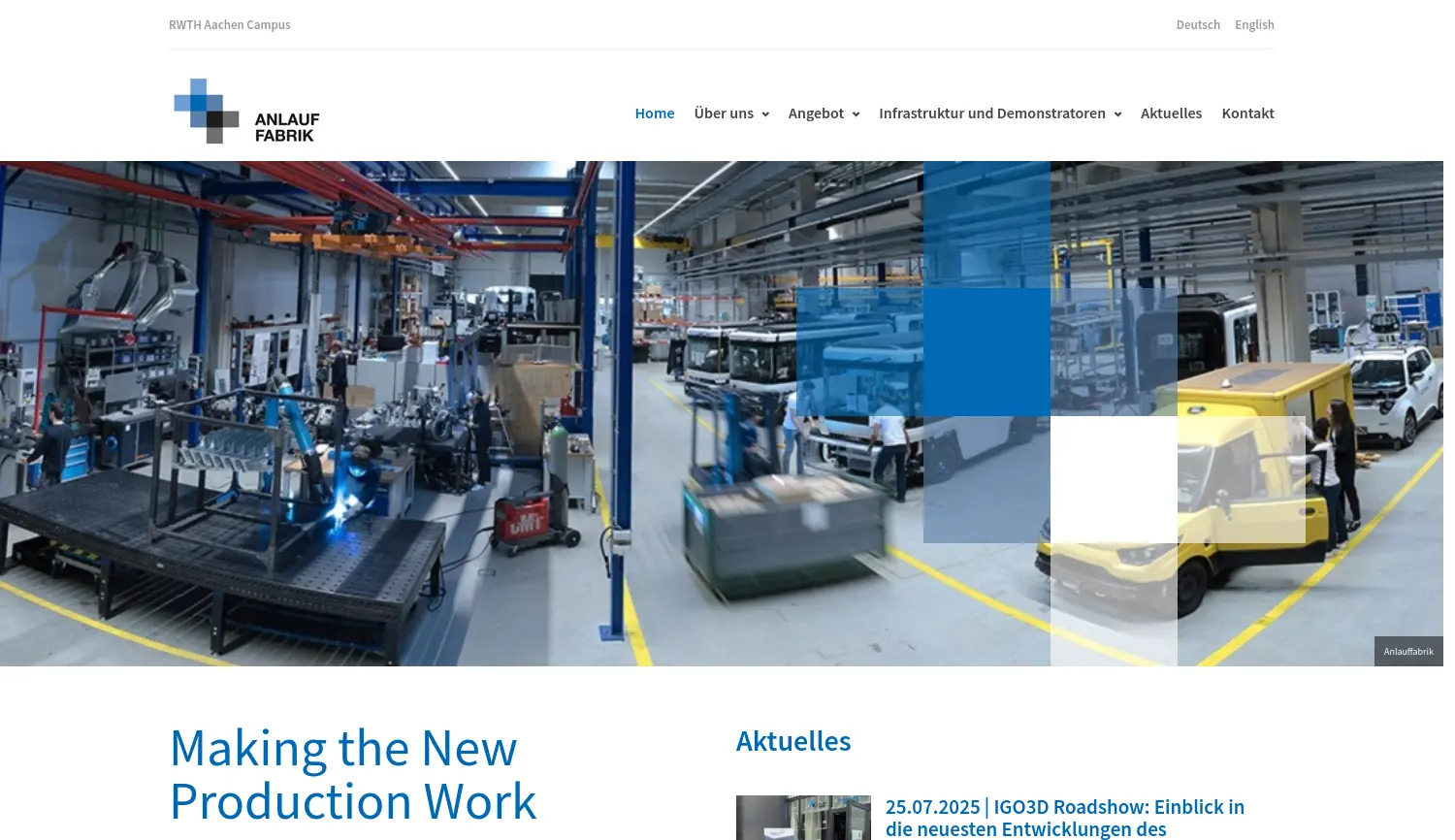 Website der Firma Anlauffabrik der RWTH Aachen University