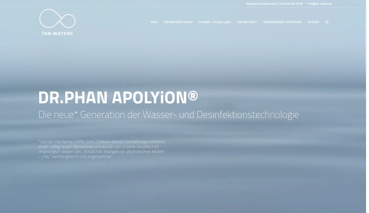 Website der Firma iON WATERS GmbH