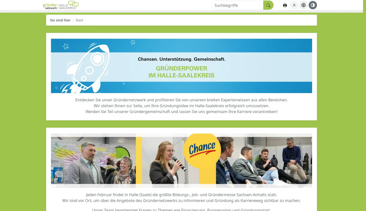 Website der Firma Gründernetzwerk Halle-Saalekreis