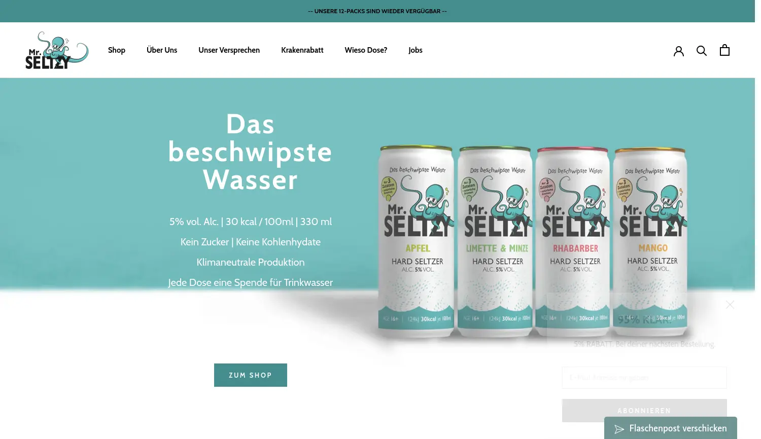 Website der Firma Mr. Seltzy