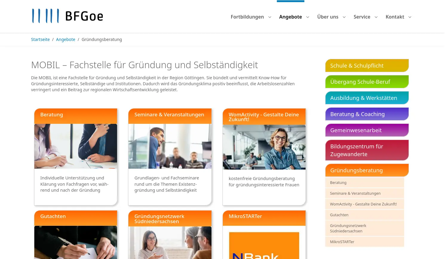 Website der Firma Beschäftigungsförderung Göttingen