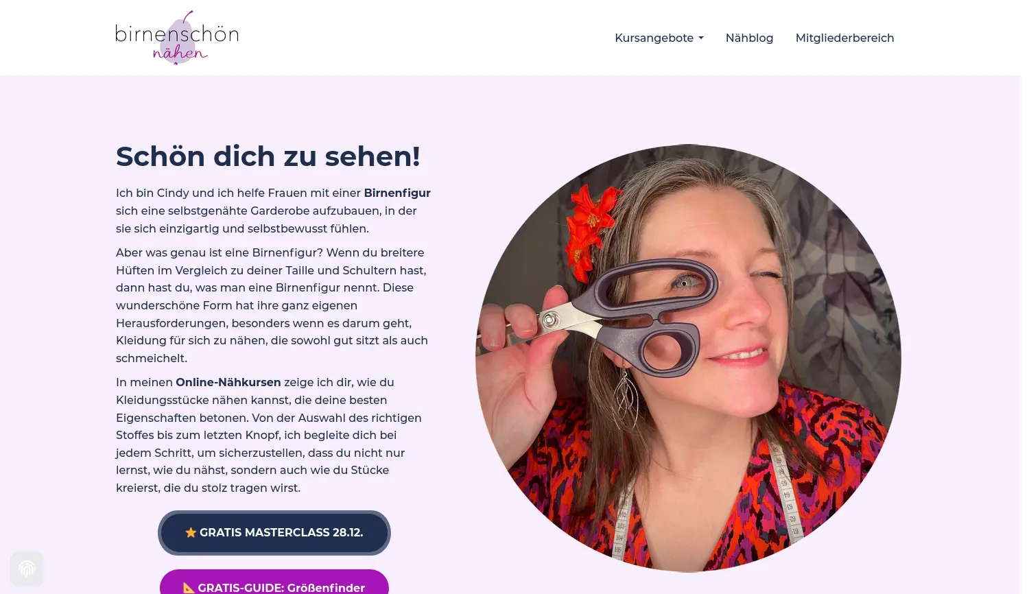 Website der Firma Cindy Traub – birnenschön nähen