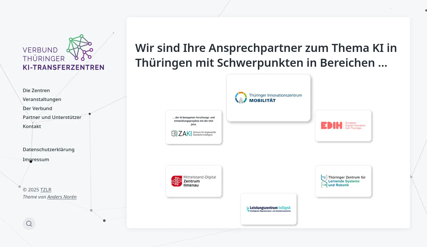 Website der Firma Thüringer Zentrum für Lernende Systeme und Robotik