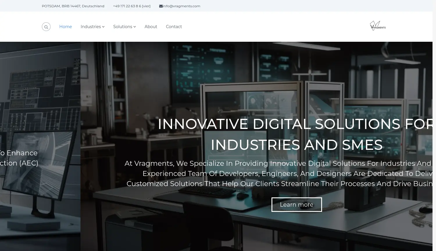 Website der Firma Vragments GmbH