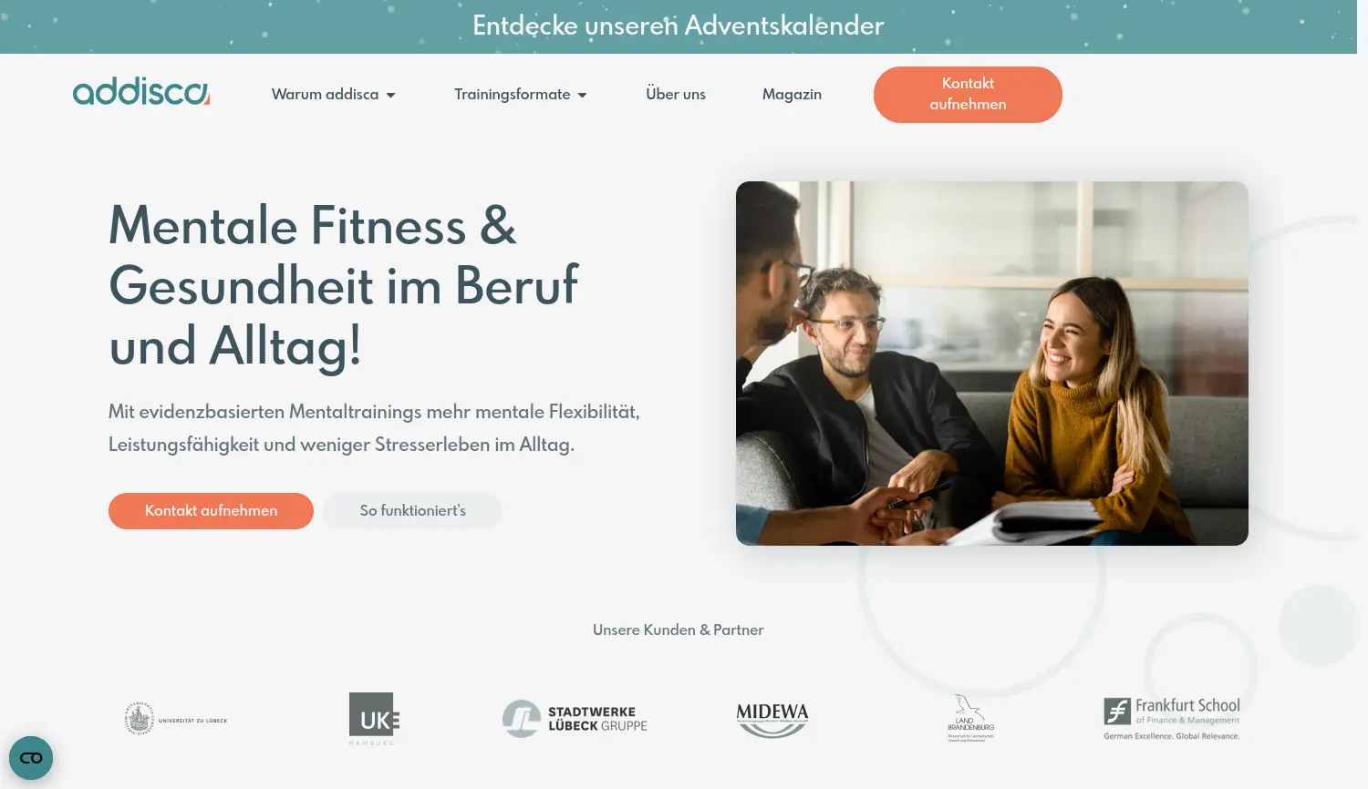 Website der Firma addisca Training GmbH