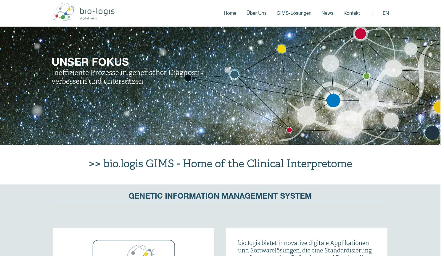 Website der Firma bio.logis digital health GmbH