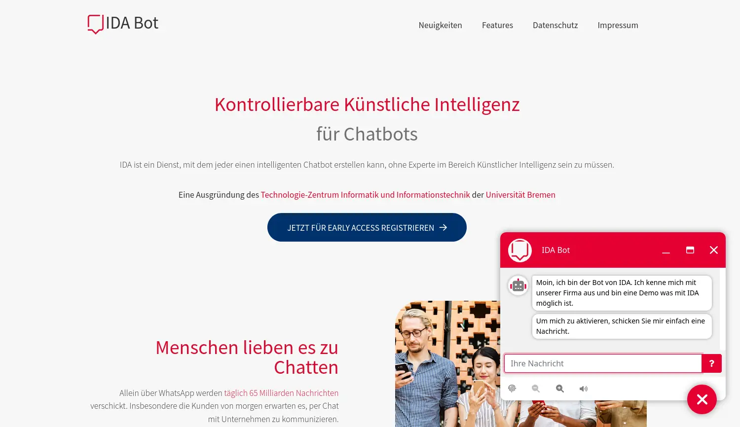 Website der Firma IDA GmbH