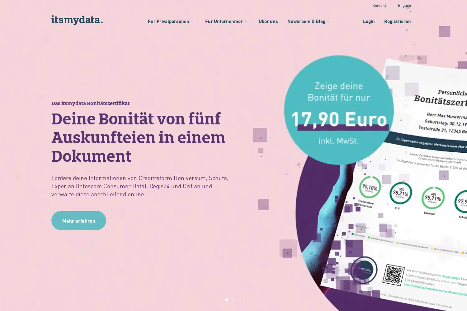 Website der Firma itsmydata GmbH