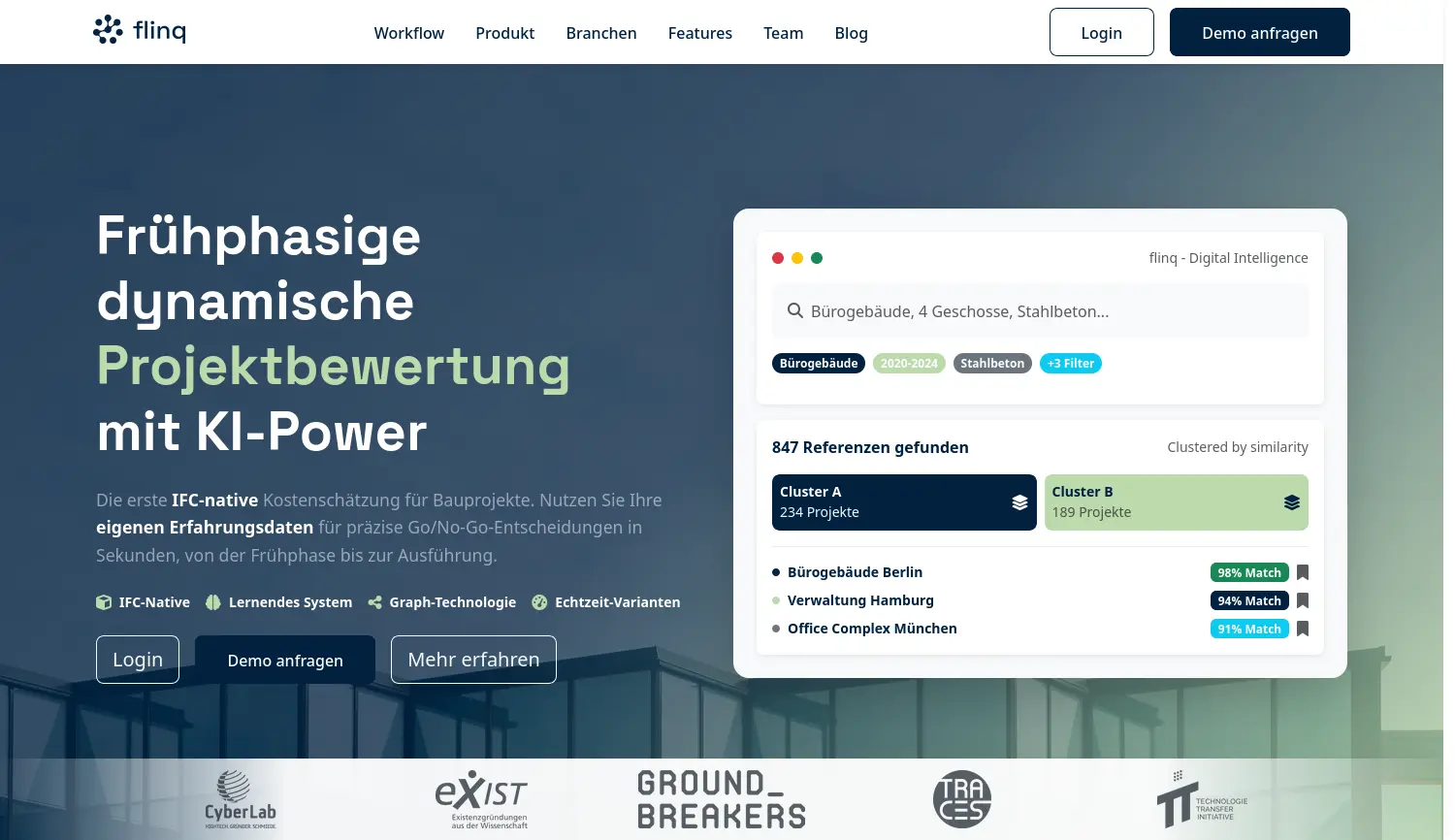 Website der Firma TTI – Technologie-Transfer-Initiative GmbH an der Universität Stuttgart (TTI GmbH) TGU flinq