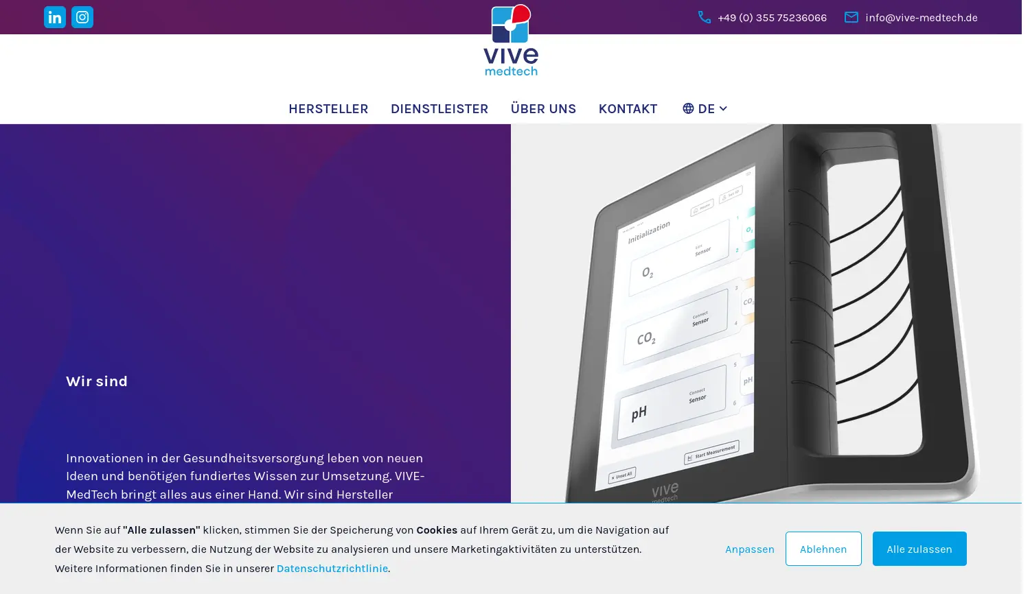 Website der Firma VIVE-MedTech GmbH