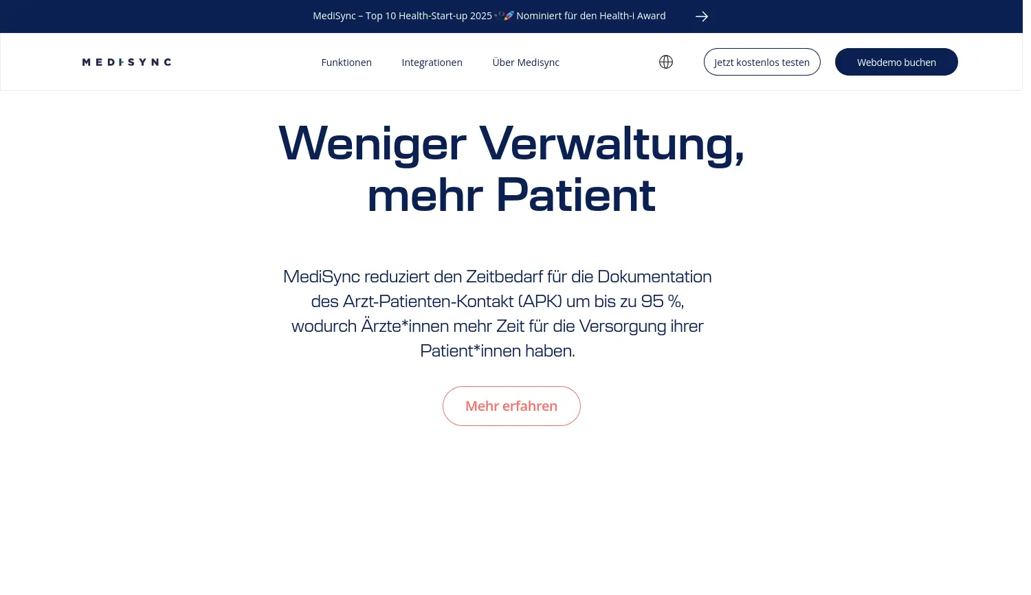 Website der Firma MediSync GmbH