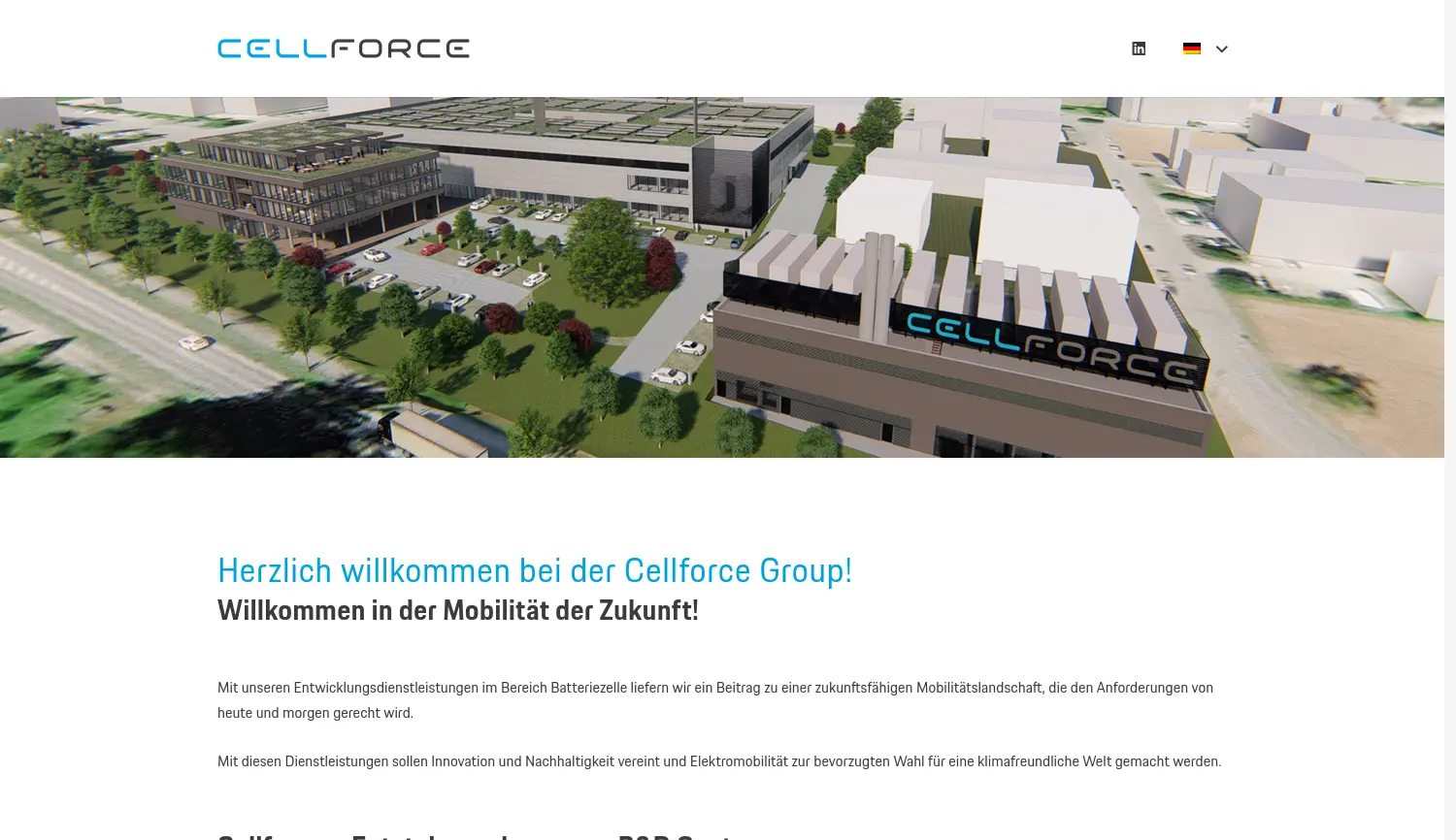 Website der Firma Cellforce Group GmbH