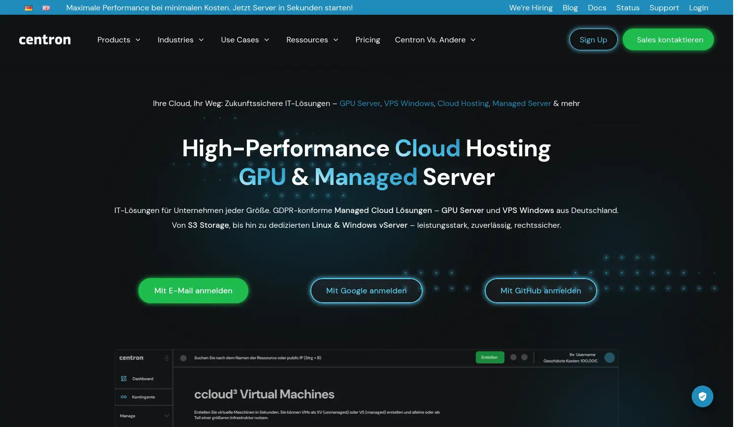 Website der Firma centron GmbH