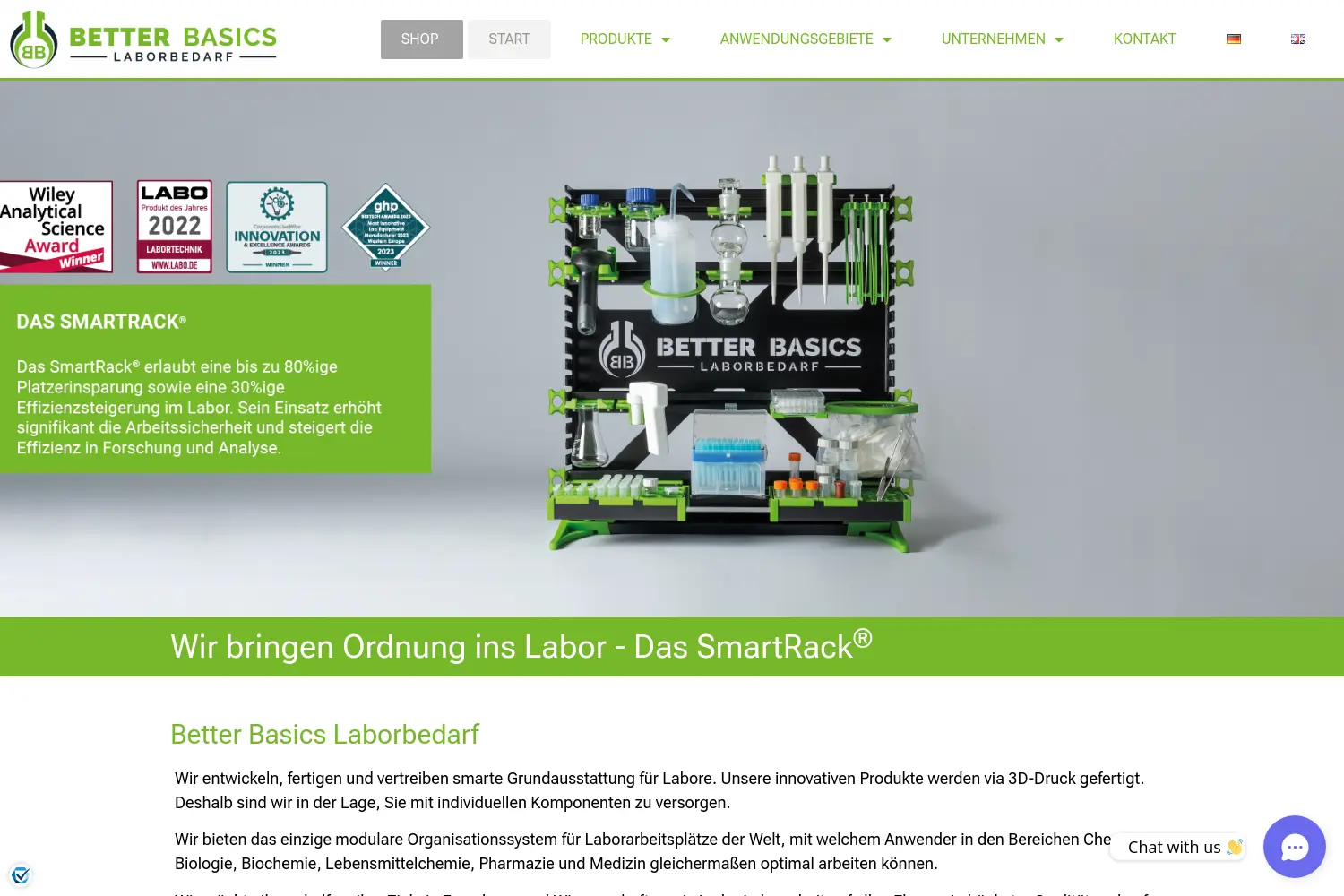 Website der Firma Better Basics Laborbedarf GmbH