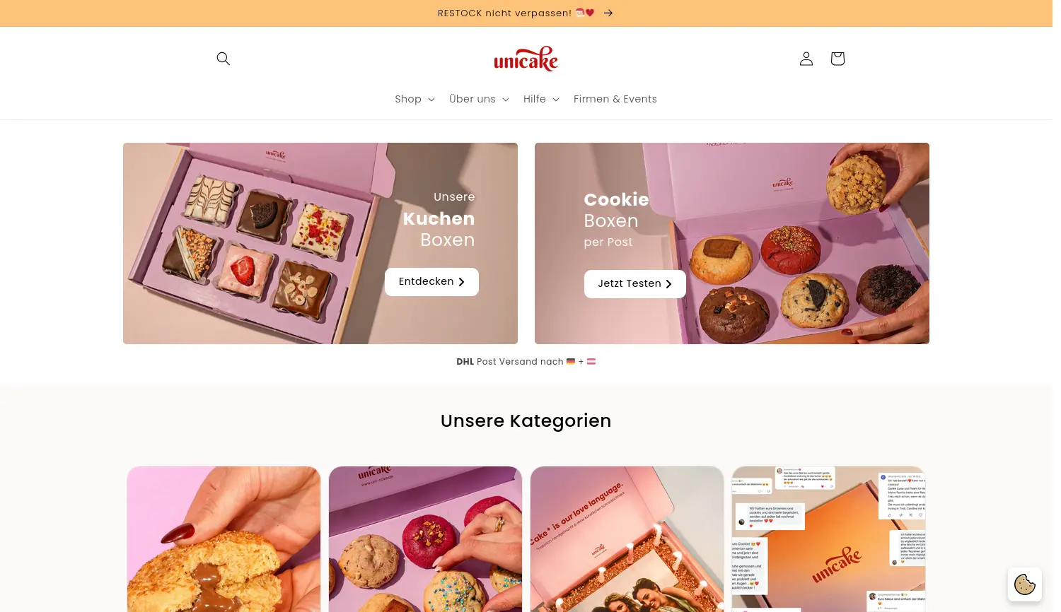 Website der Firma Unicake GmbH