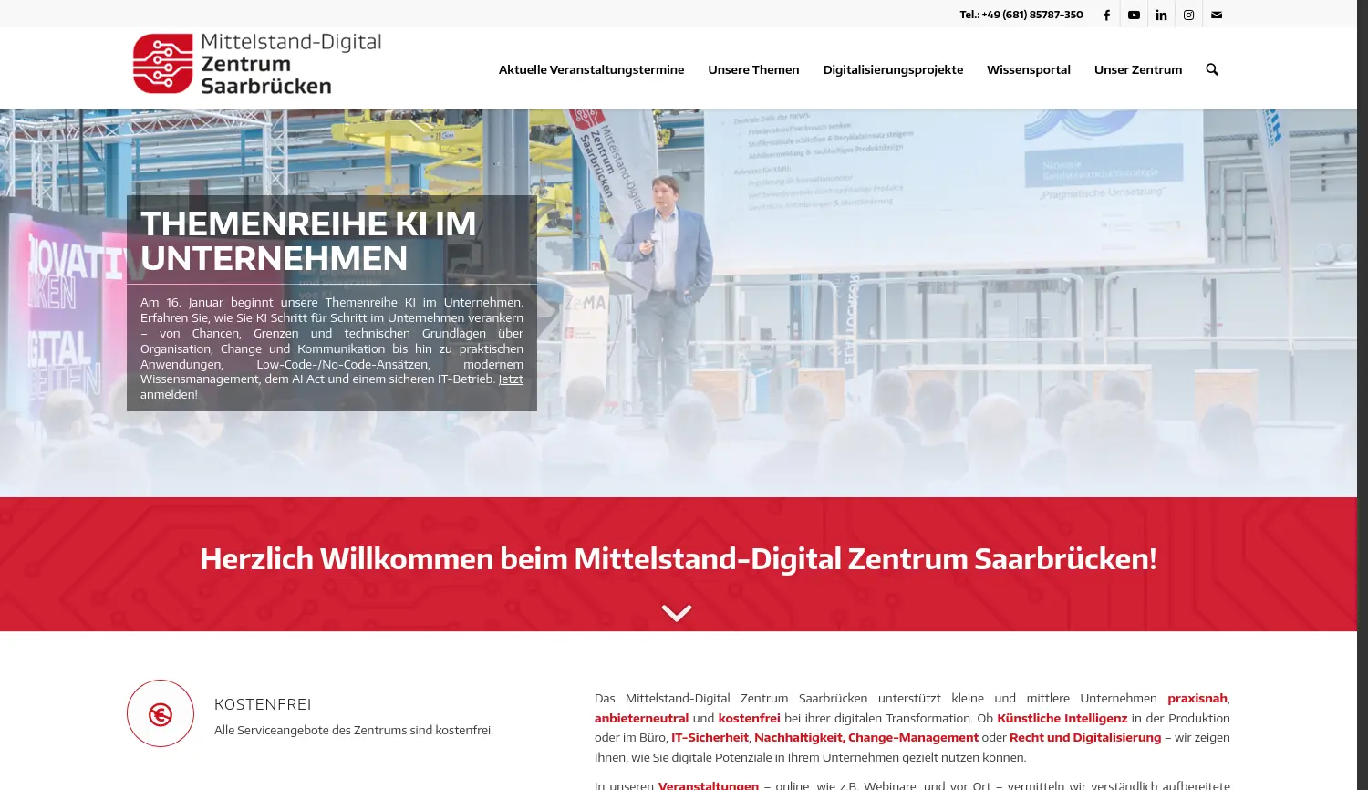 Website der Firma ZeMA – Zentrum für Mechatronik und Automatisierungstechnik gGmbH