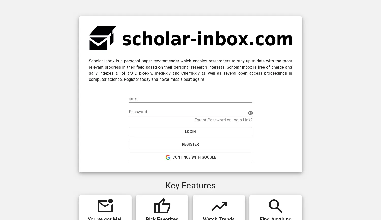 Website der Firma Scholar Inbox
