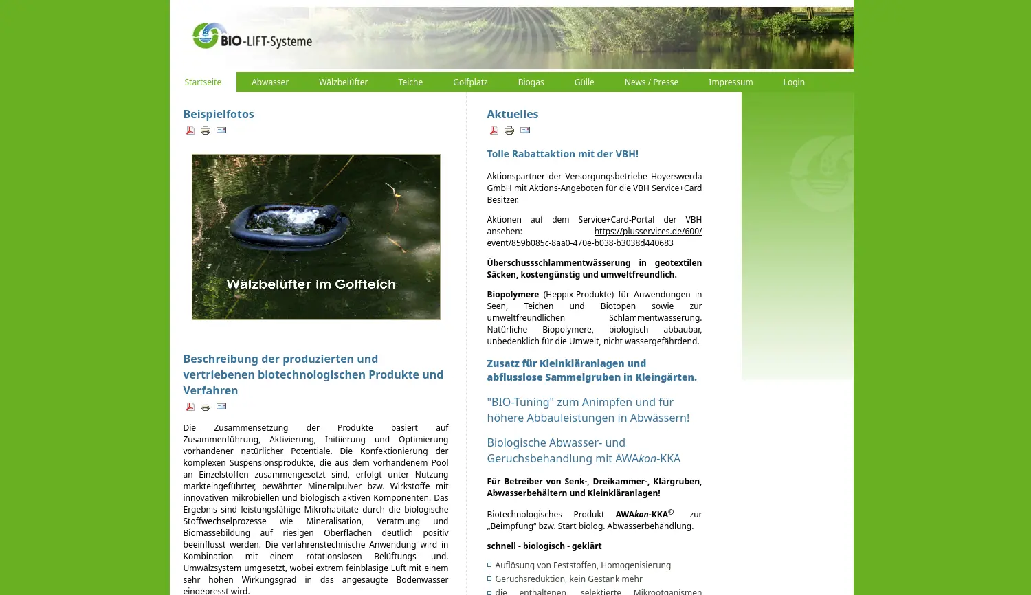 Website der Firma BIO-LIFT-Systeme