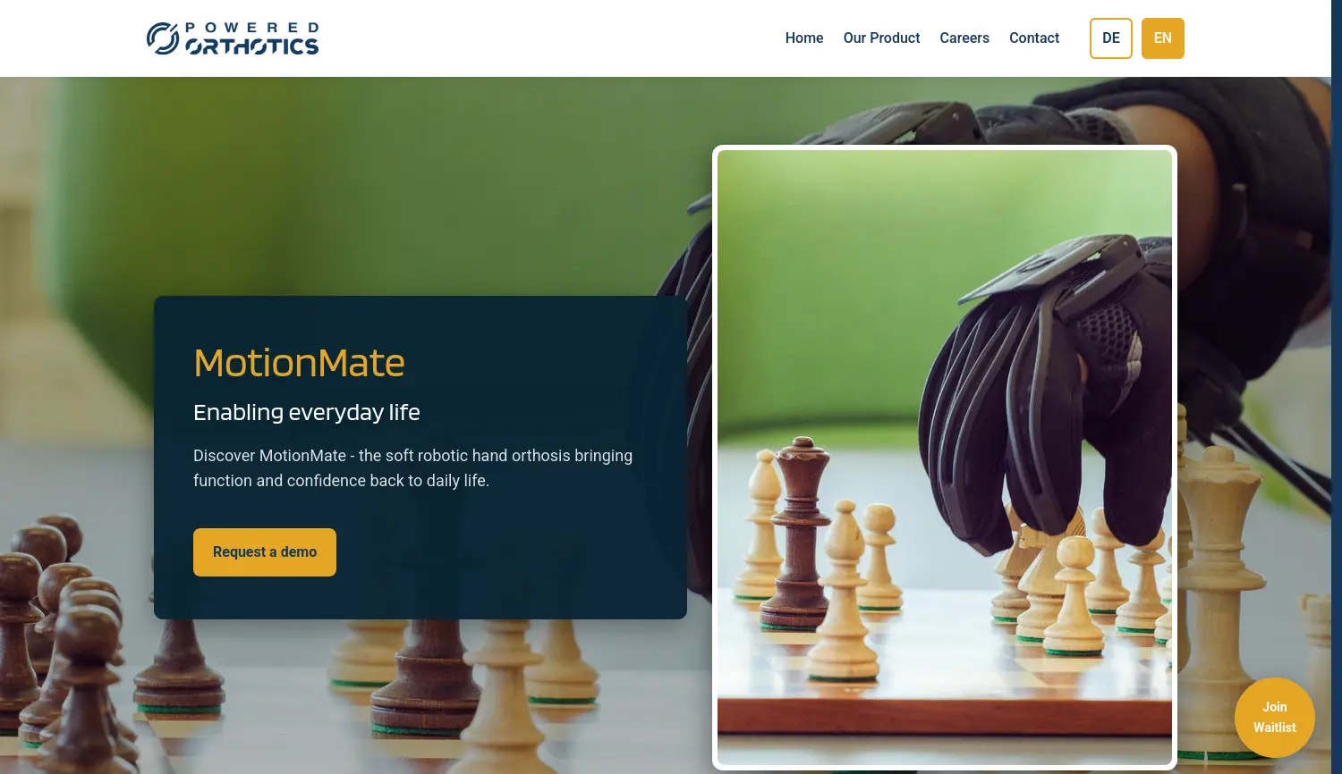 Website der Firma Powered Orthotics UG