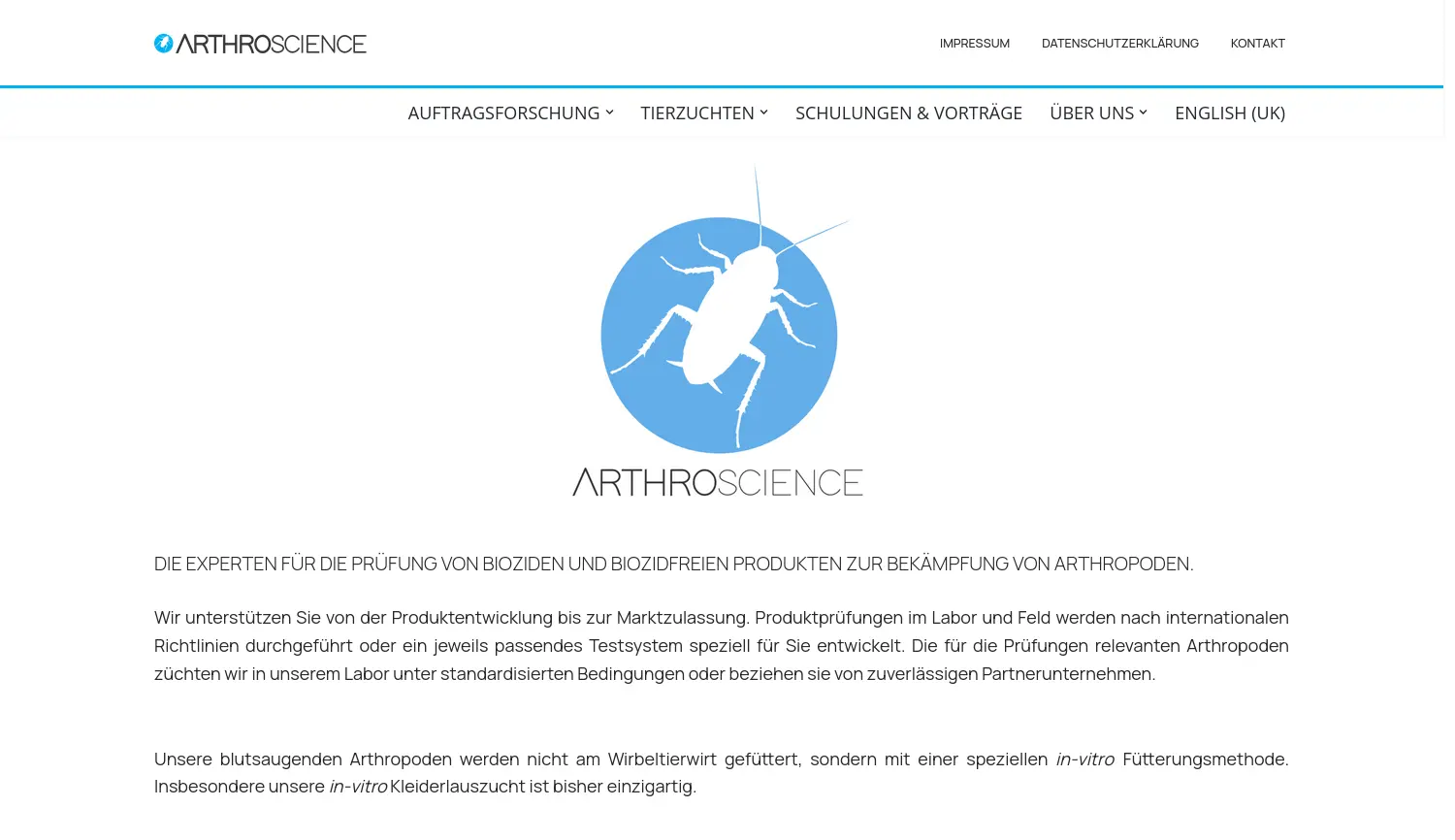Website der Firma ARTHROSCIENCE GmbH