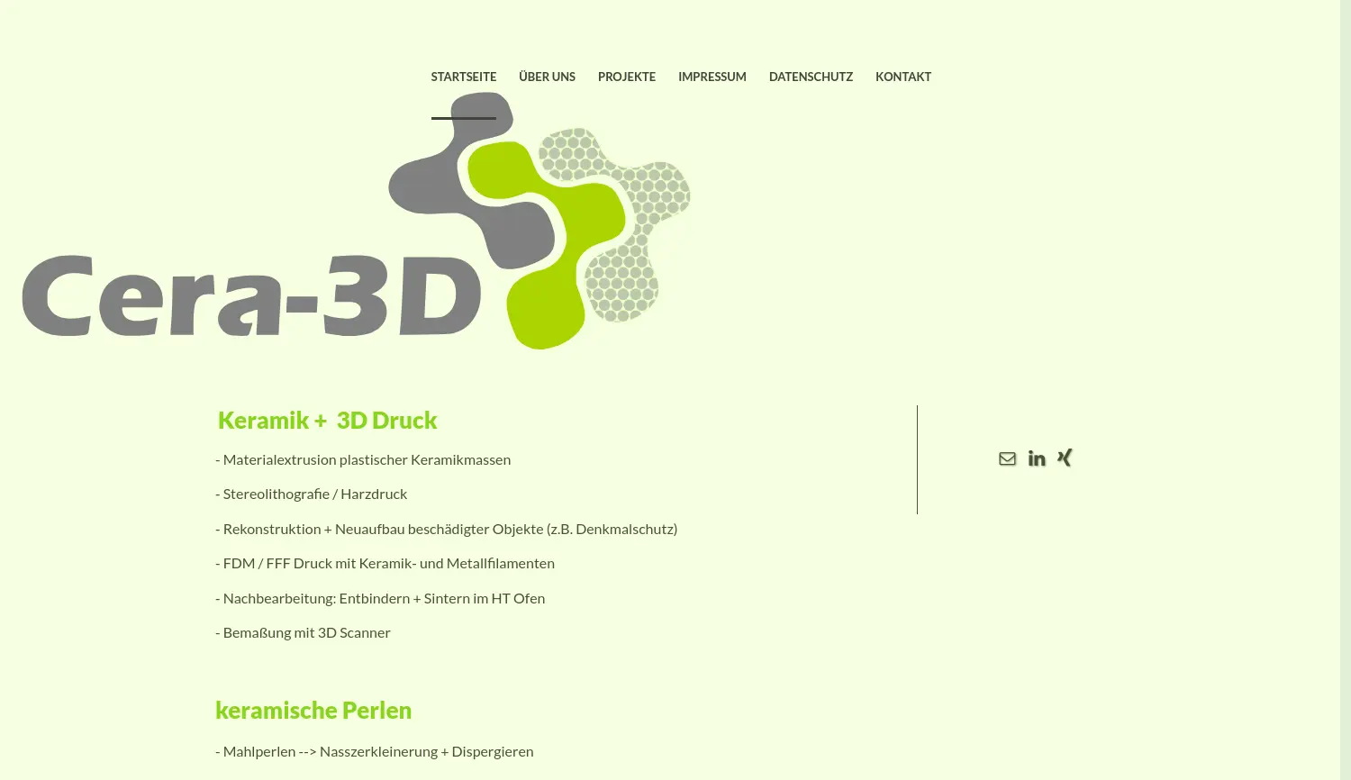 Website der Firma Cera-3D GmbH