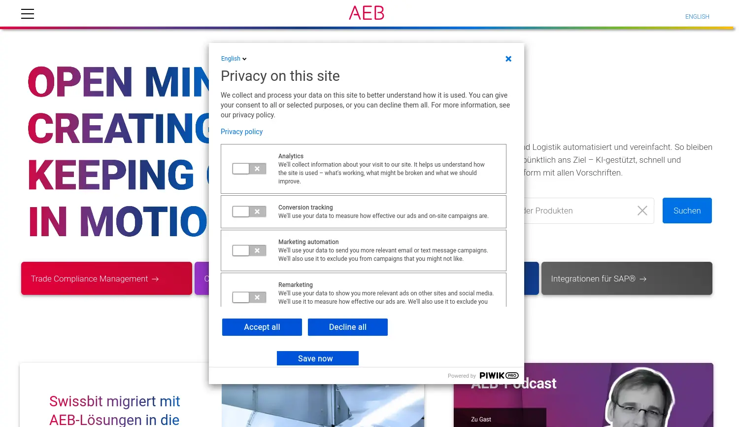 Website der Firma AEB SE