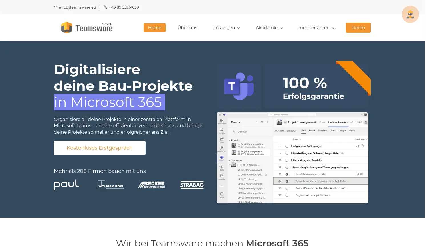 Website der Firma Teamsware GmbH