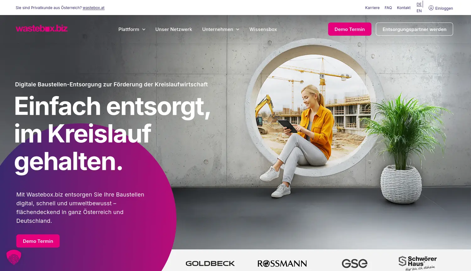 Website der Firma Wastebox Deutschland GmbH