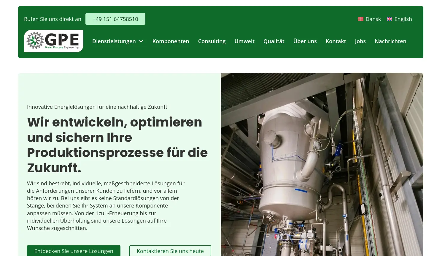 Website der Firma Green Process Engineering GmbH