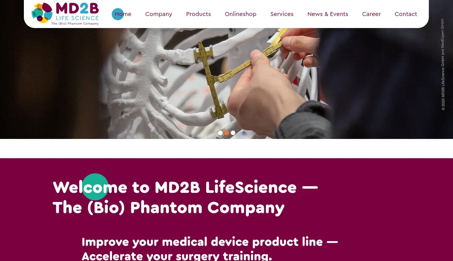 Website der Firma MD2B LifeScience GmbH