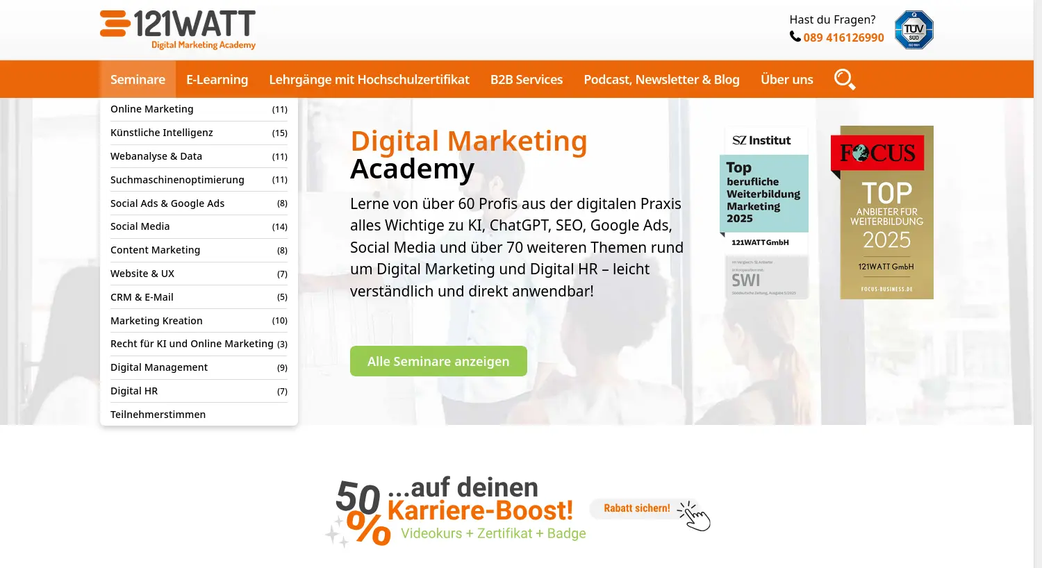 Website der Firma 121WATT GmbH
