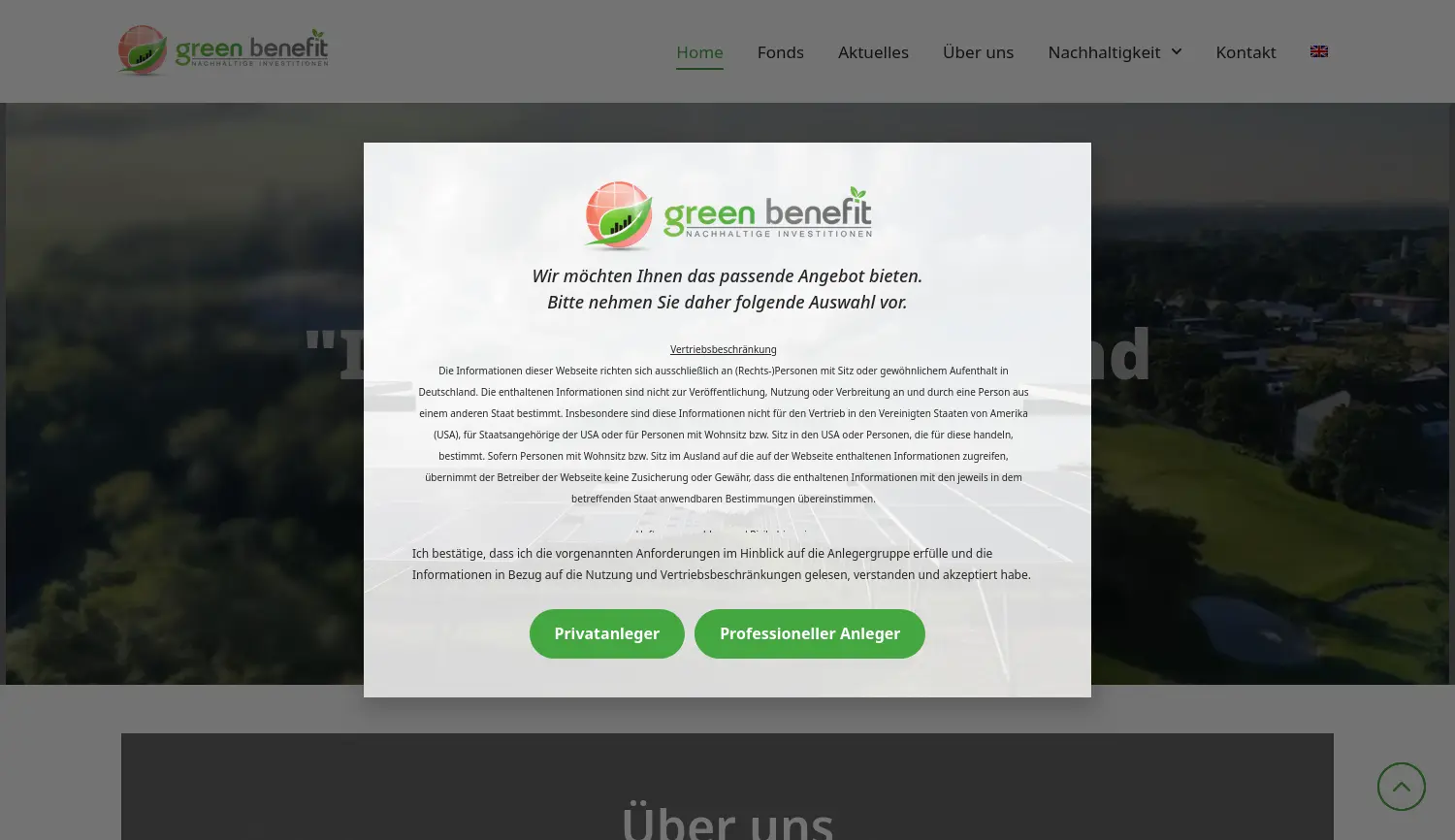 Website der Firma green benefit AG