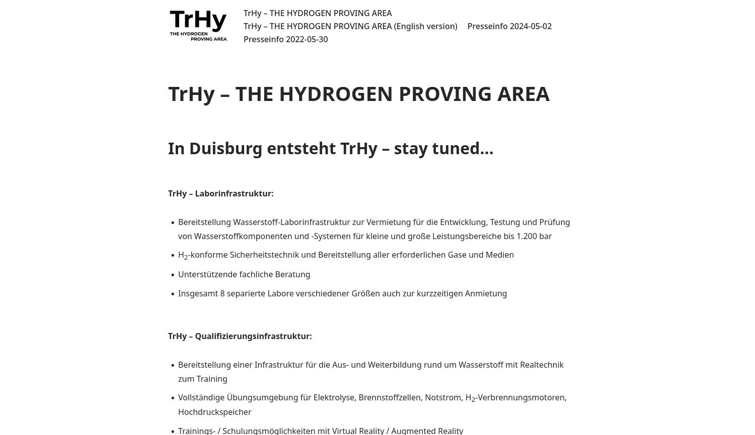 Website der Firma TrHy GmbH