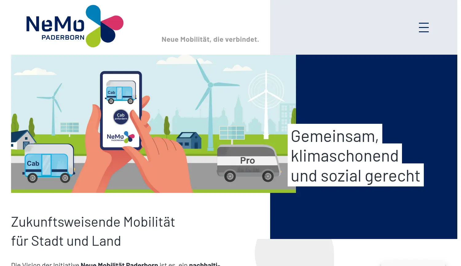 Website der Firma Neue Mobilität Paderborn e.V.