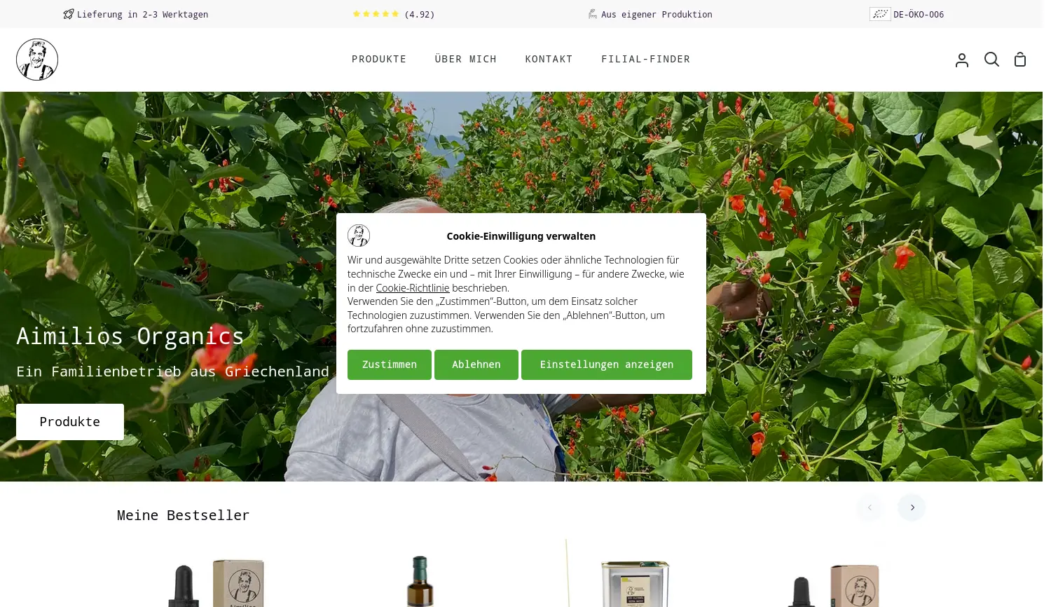 Website der Firma Aimilios Organics