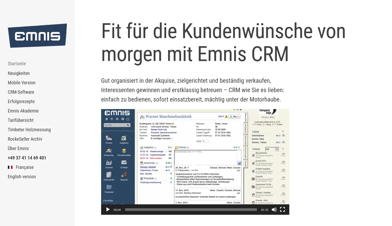 Website der Firma Emnis GmbH