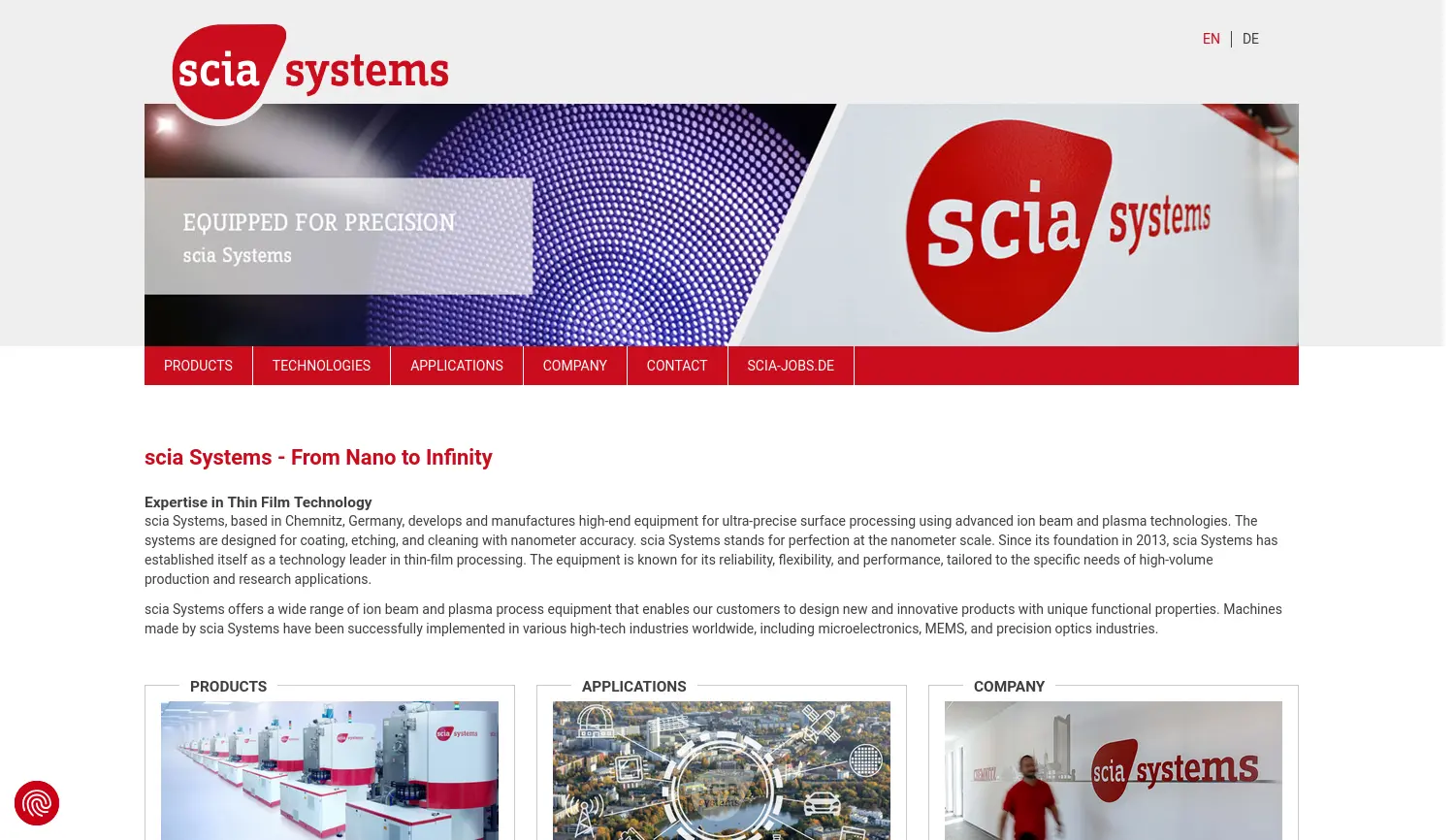 Website der Firma scia Systems GmbH