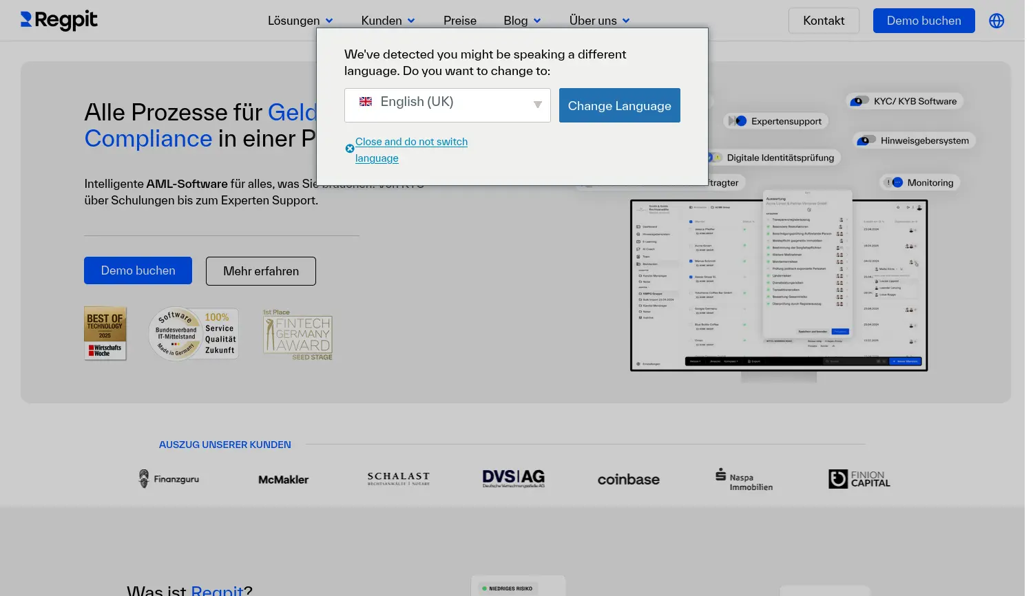 Website der Firma Regpit GmbH