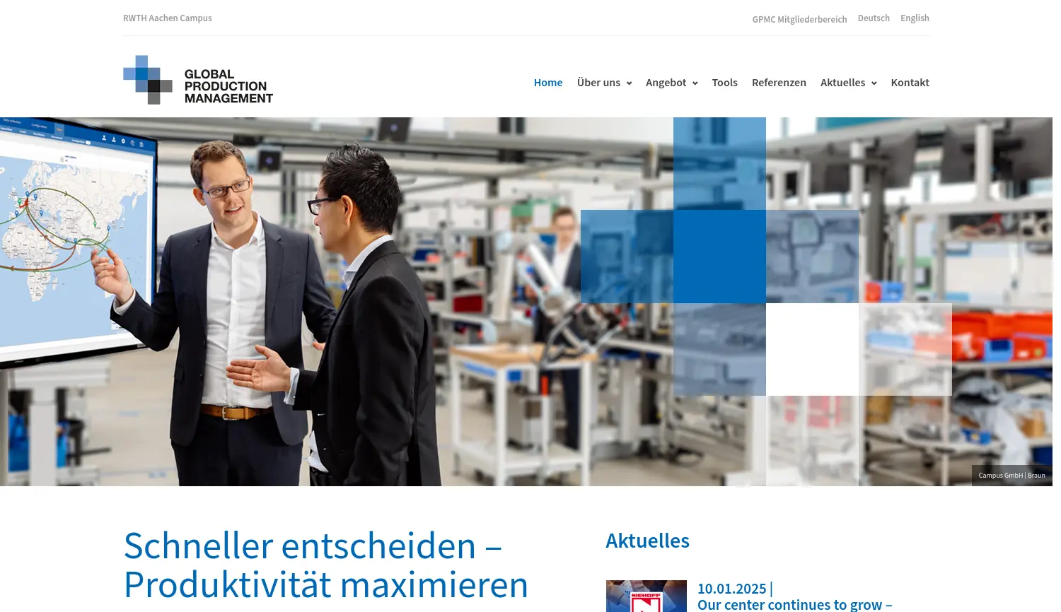 Website der Firma GPMC Global Production Management Center GmbH