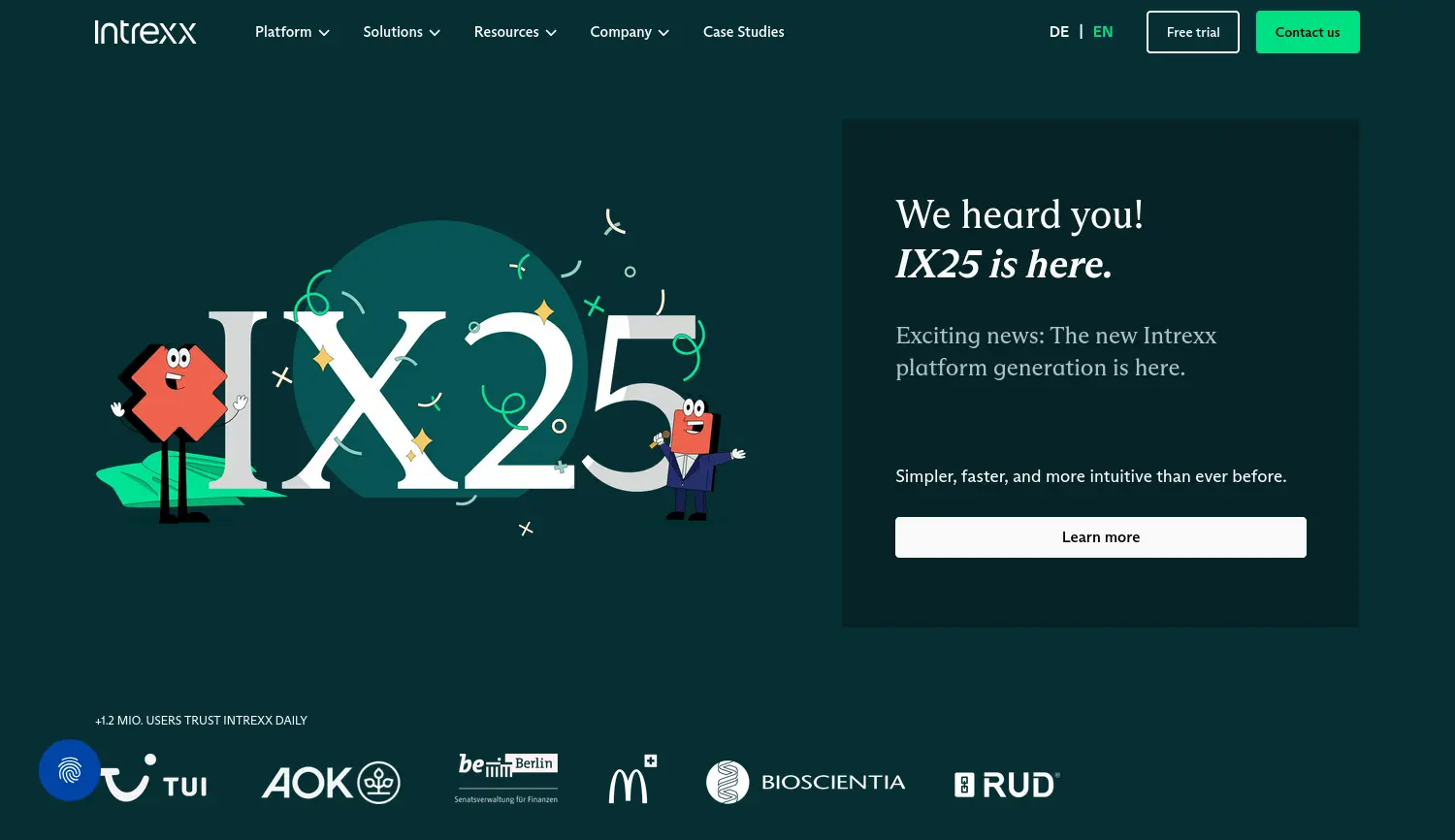 Website der Firma INTREXX GmbH