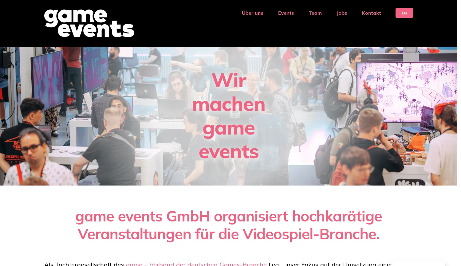 Website der Firma game events GmbH