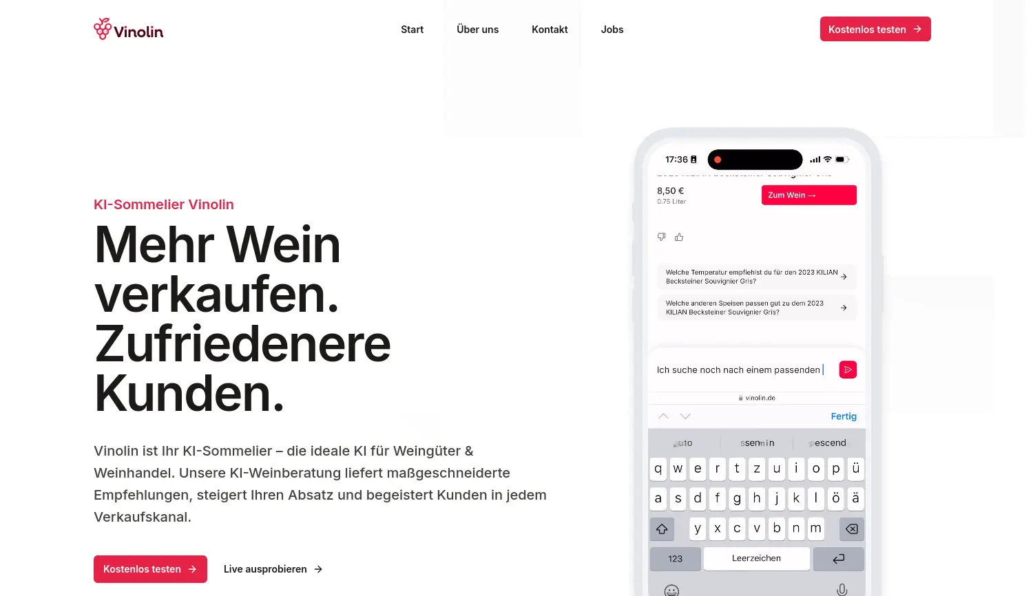 Website der Firma Vinolin