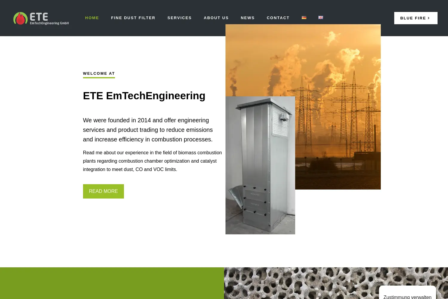 Website der Firma ETE EmTechEngineering GmbH