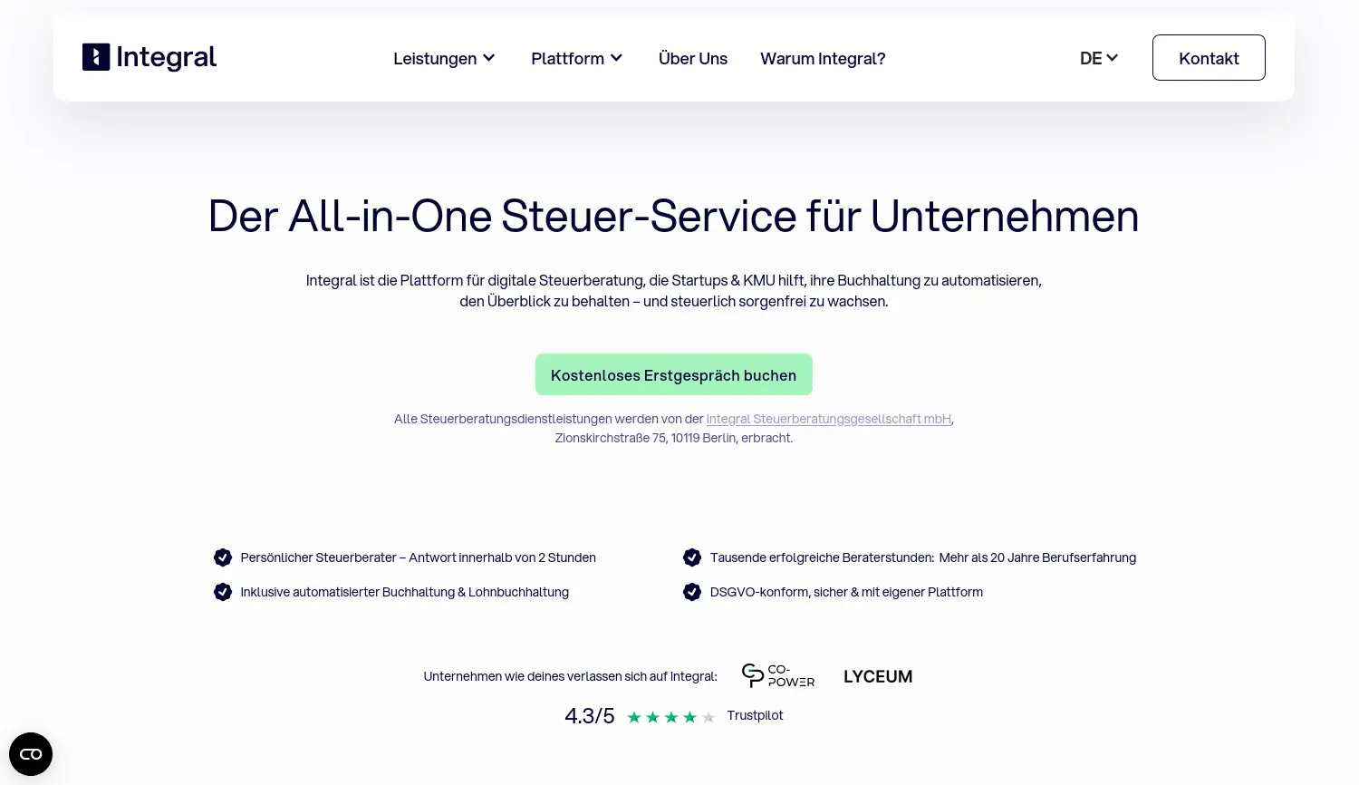 Website der Firma Integral Steuerberatungsgesellschaft mbH